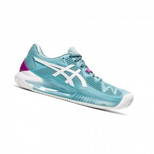 Asics GEL-RESOLUTION 8 Clay Tennisschuhe Damen Blau Weiß | 859DNMSBT