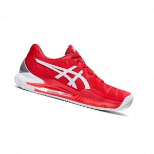 Asics GEL-RESOLUTION 8 Clay Tennisschuhe Damen Rot Weiß | 723FQYRAD