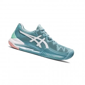 Asics GEL-RESOLUTION 8 Clay Tennisschuhe Damen Blau Weiß | 365CJGMFX