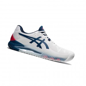 Asics GEL-Resolution 8 Tennisschuhe Herren Weiß Blau | 592PSKNDO